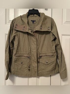 Tommy Hilfiger Women’s Khaki Military Utility Jacket Zip/Button Pockets Medium